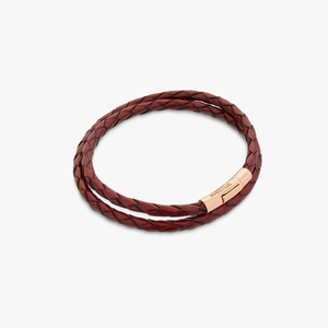 Tubo Scoubidou double wrap bracelet in red leather with 18k rose gold (UK) 2