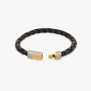 Click Scoubidou Micro Pave bracelet in brown leather with 18k yellow gold and diamond (UK) 4