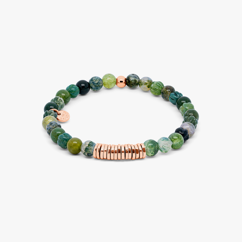 Discs Round bracelet with moss agate and rose gold plated sterling silver (UK) 1