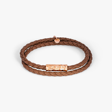 Diamantato bracelet in Italian brown leather with rose gold plated sterling silver (UK) 1