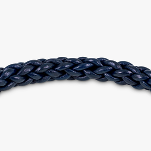 Click Trenza bracelet in Italian navy leather with black rhodium plated sterling silver (UK) 2