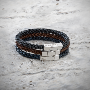 Click Trenza bracelet in Italian navy leather with black rhodium plated sterling silver (UK) 4