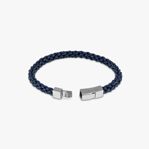 Click Trenza bracelet in Italian navy leather with black rhodium plated sterling silver (UK) 3