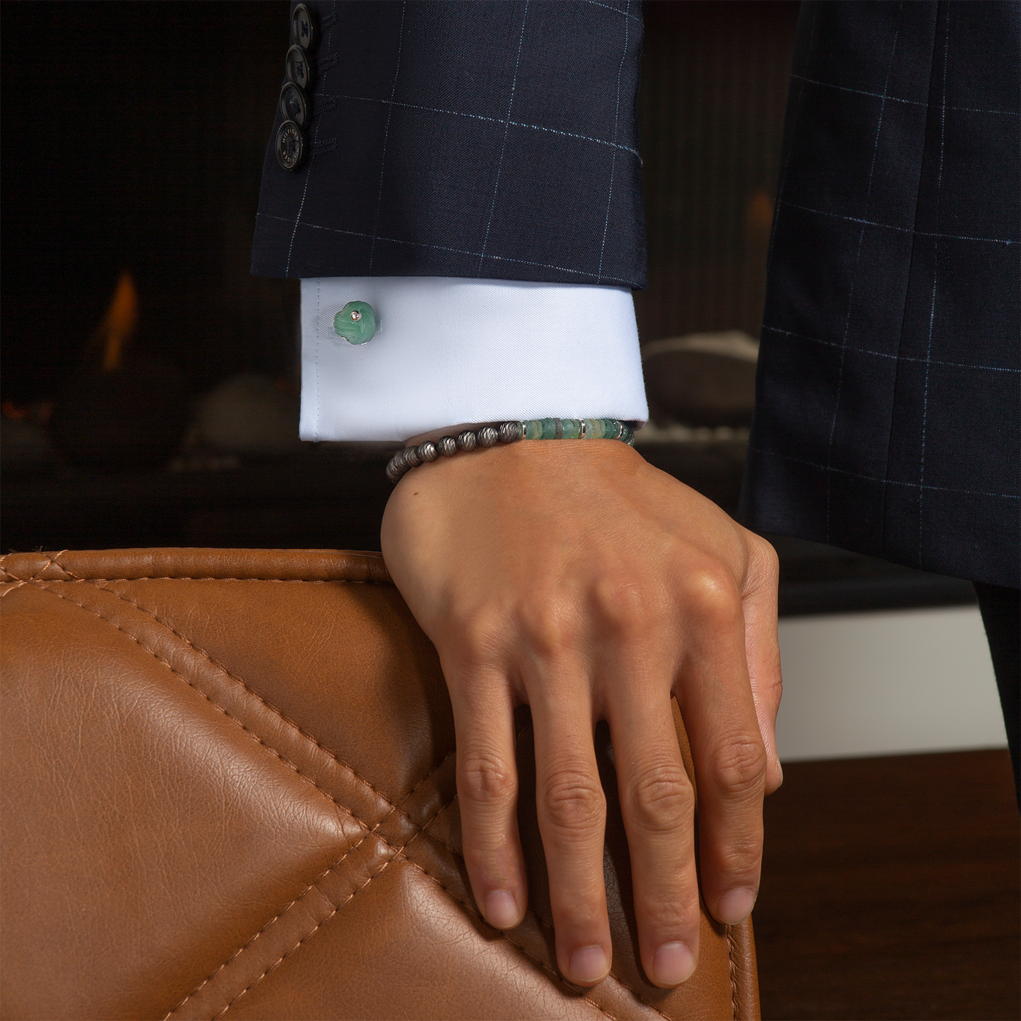 Graffiato Oceana Bracelet In Rhodium Plated Silver with Roman Glass Beads