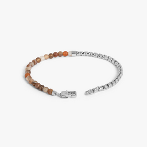 Sennit Beaded Box Chain Bracelet in Rhodium Silver with Multicolour Botswana Agate
