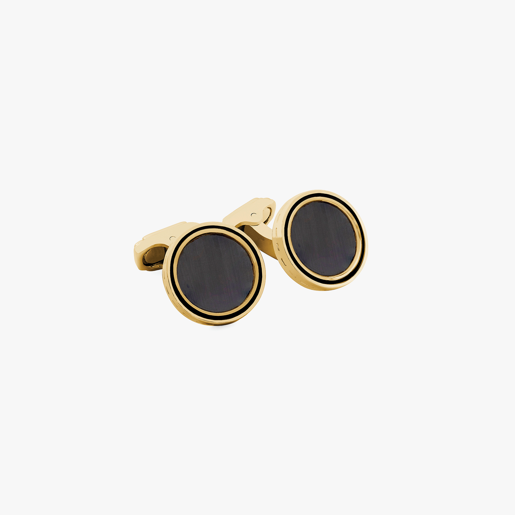 Round Black Onyx Cuff-links with Engraved Boarder in Yellow  Black Yellow Gold Filled Cufflinks main image 1