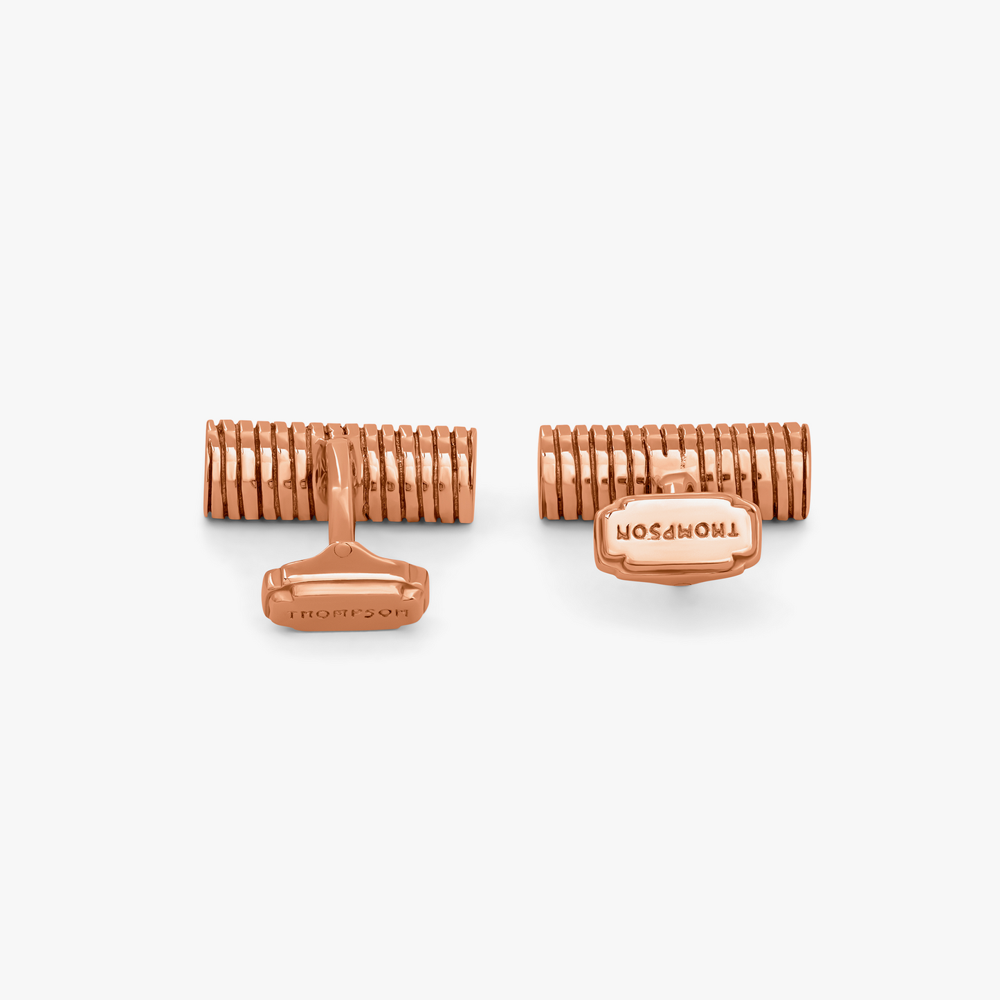 THOMPSON Ribbed Rose Gold Plated Cylinder cufflinks with enamel