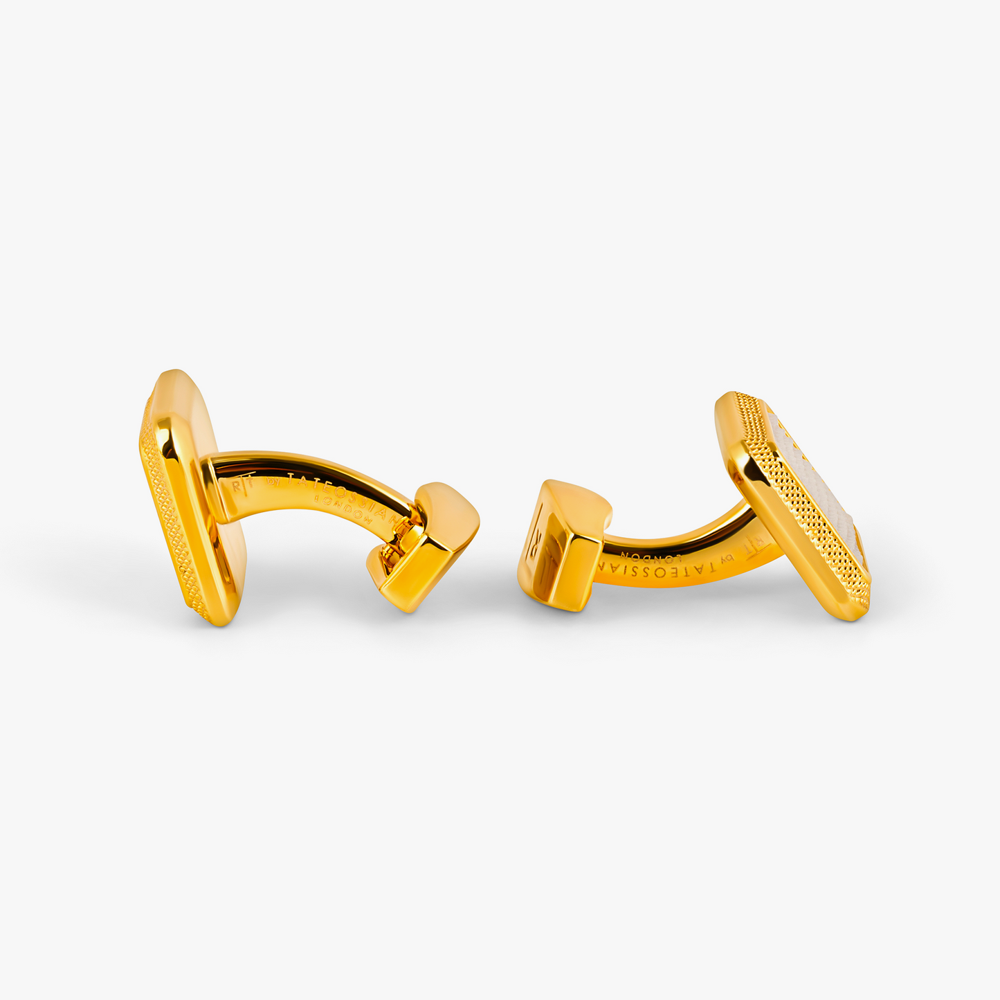 Spazio Square Semi-Precious Cufflinks in Yellow Gold Plated with White Mother of Pearl