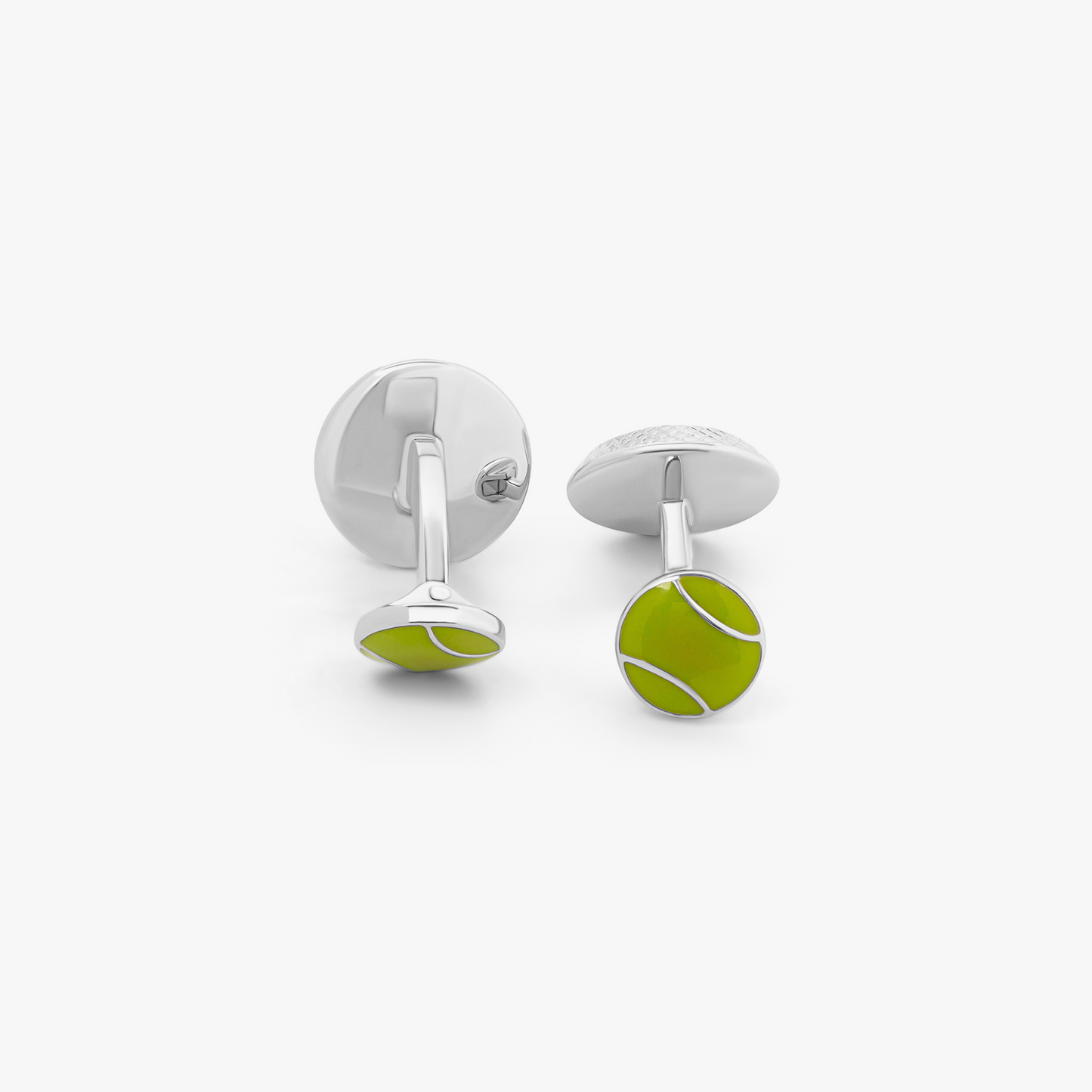 Tennis Ball Cufflinks In Palladium Plated With Green Enamel