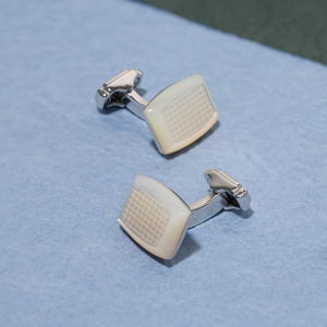 THOMPSON Woven Tonneau Cufflinks With White MOP And White Bronze