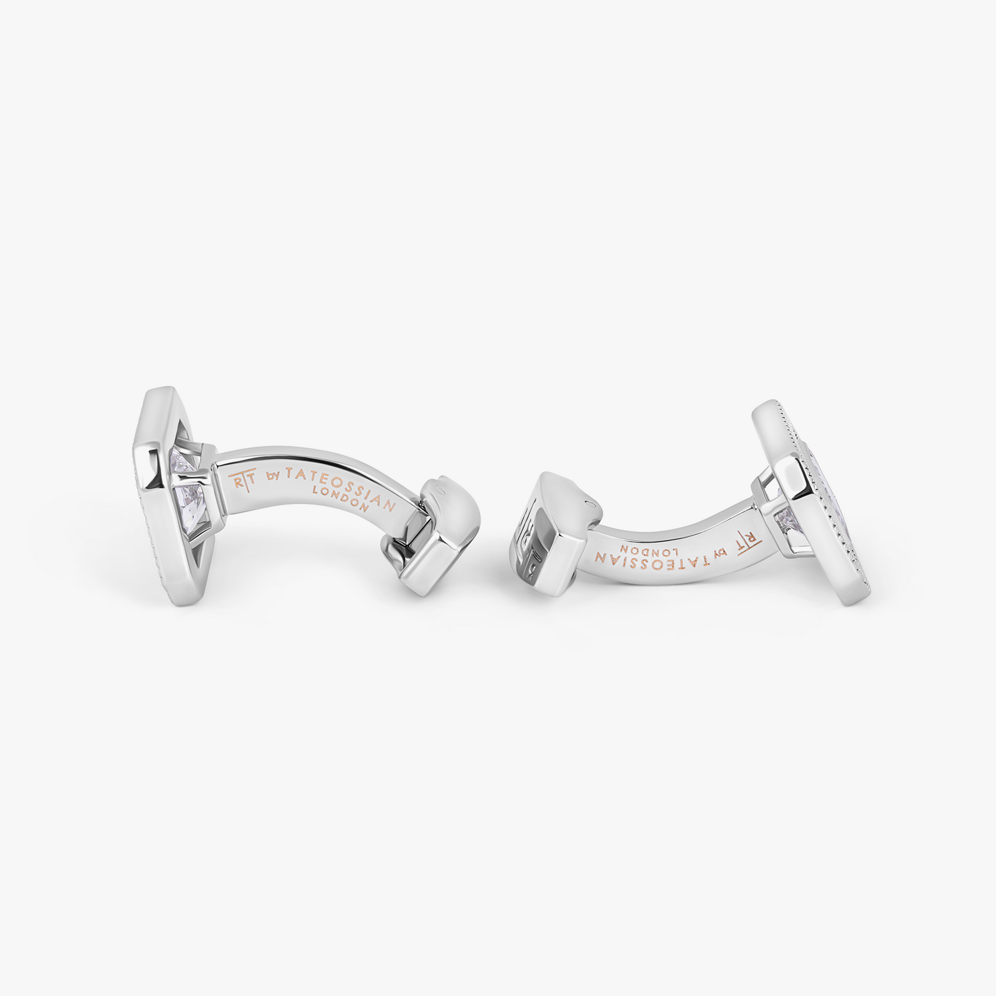 Halo Rectangular Cubic Zirconia Cufflinks in Rhodium Plated