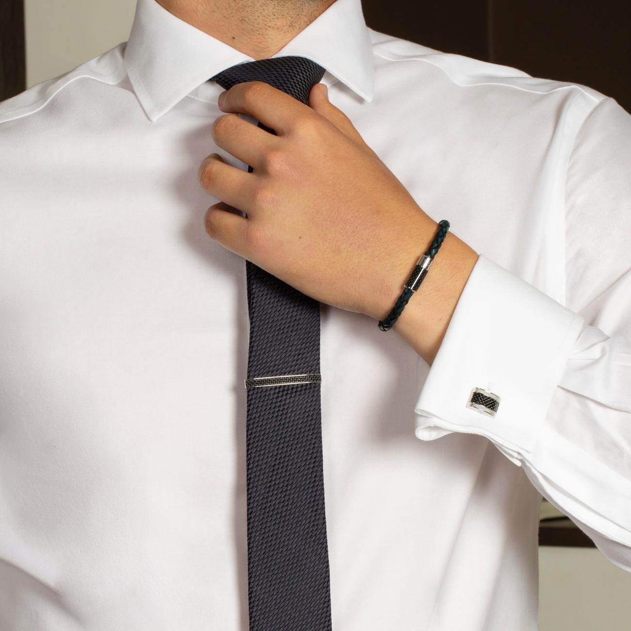 Carbon D-Shape cufflinks with palladium plated & black carbon fibre