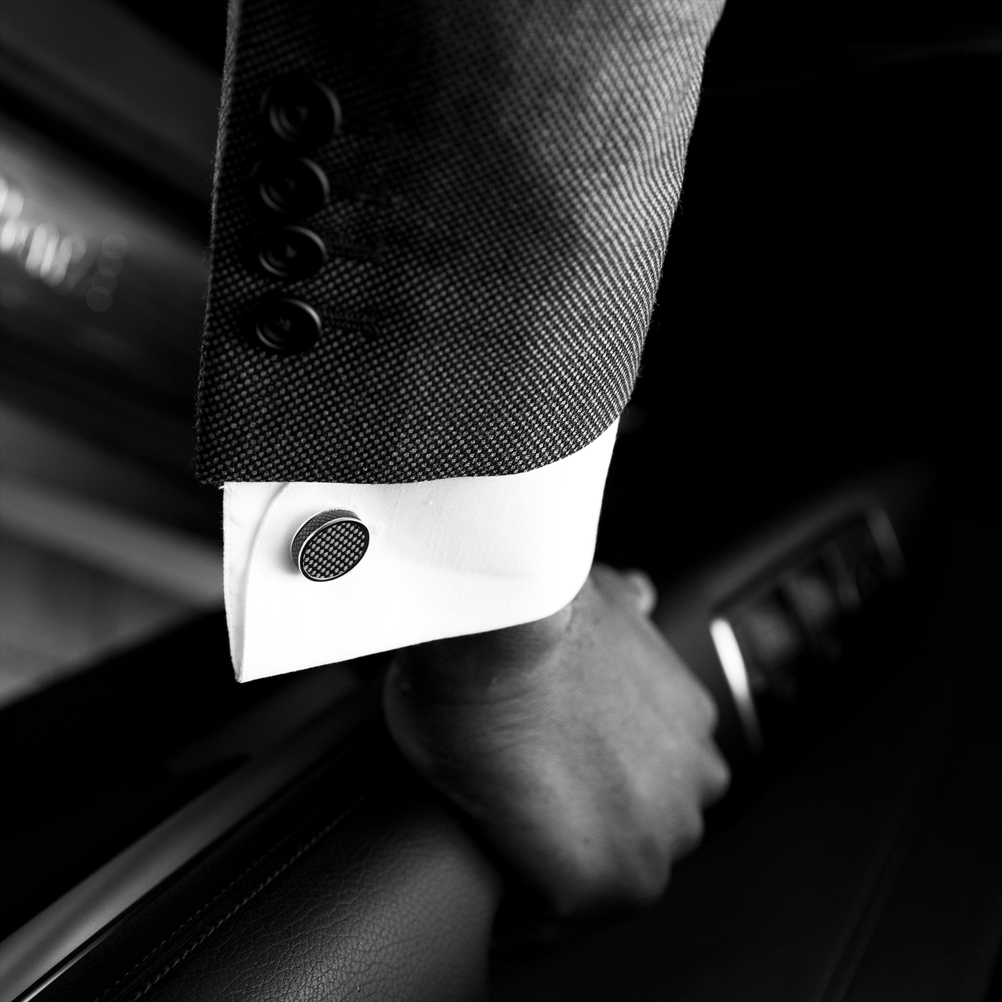 Carbon Tablet cufflinks with Palladium plated & Carbon Fibre