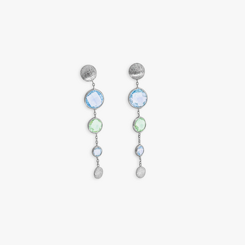 9K satin white gold long drop earrings with topaz and green amethyst (UK) 1