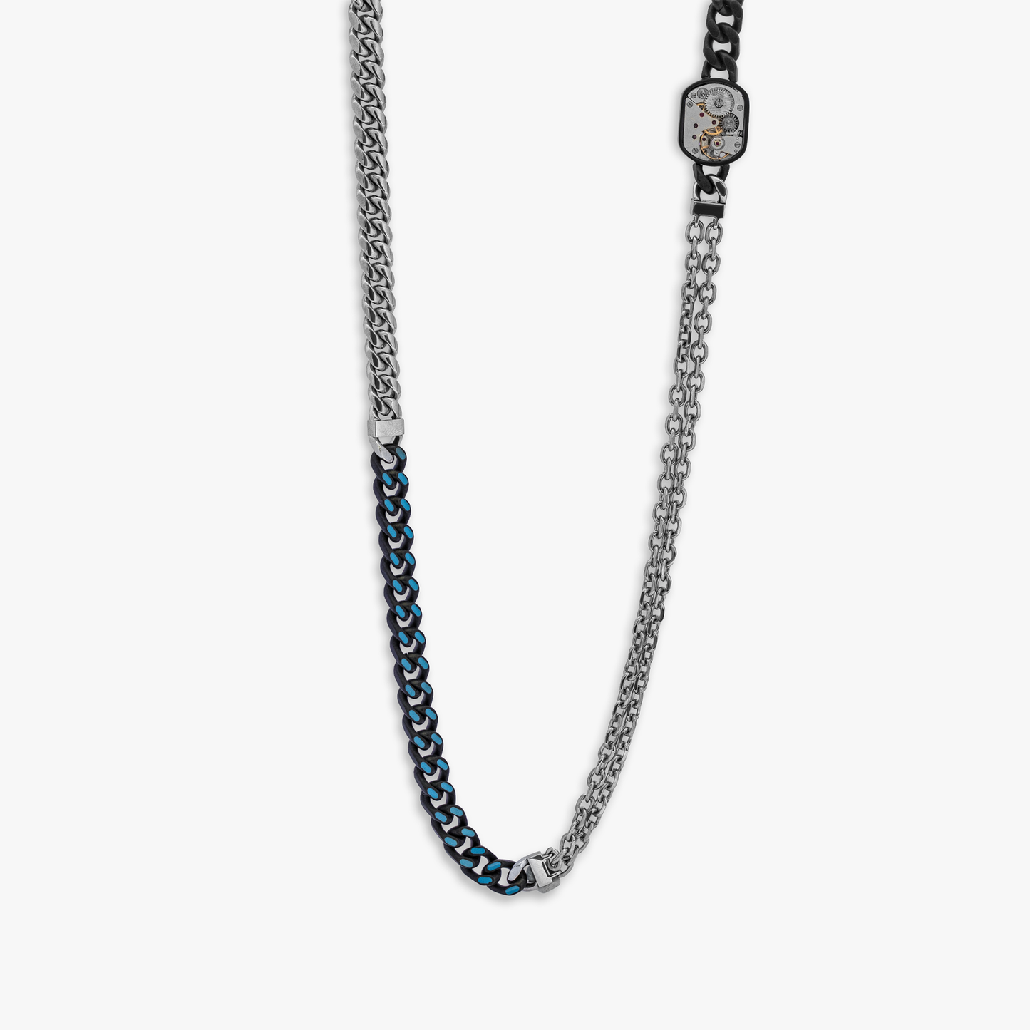 Stainless steel Catena Multi necklace with blue enamel