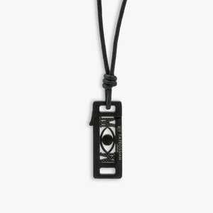 Grapheme Personalised Cord Necklace Pendant in IP Plated Stainless Steel with Black Enamel