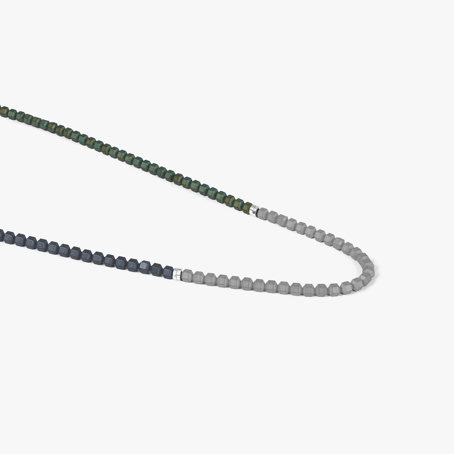 Green Rhodium Plated Icosahedron Hematite Necklace