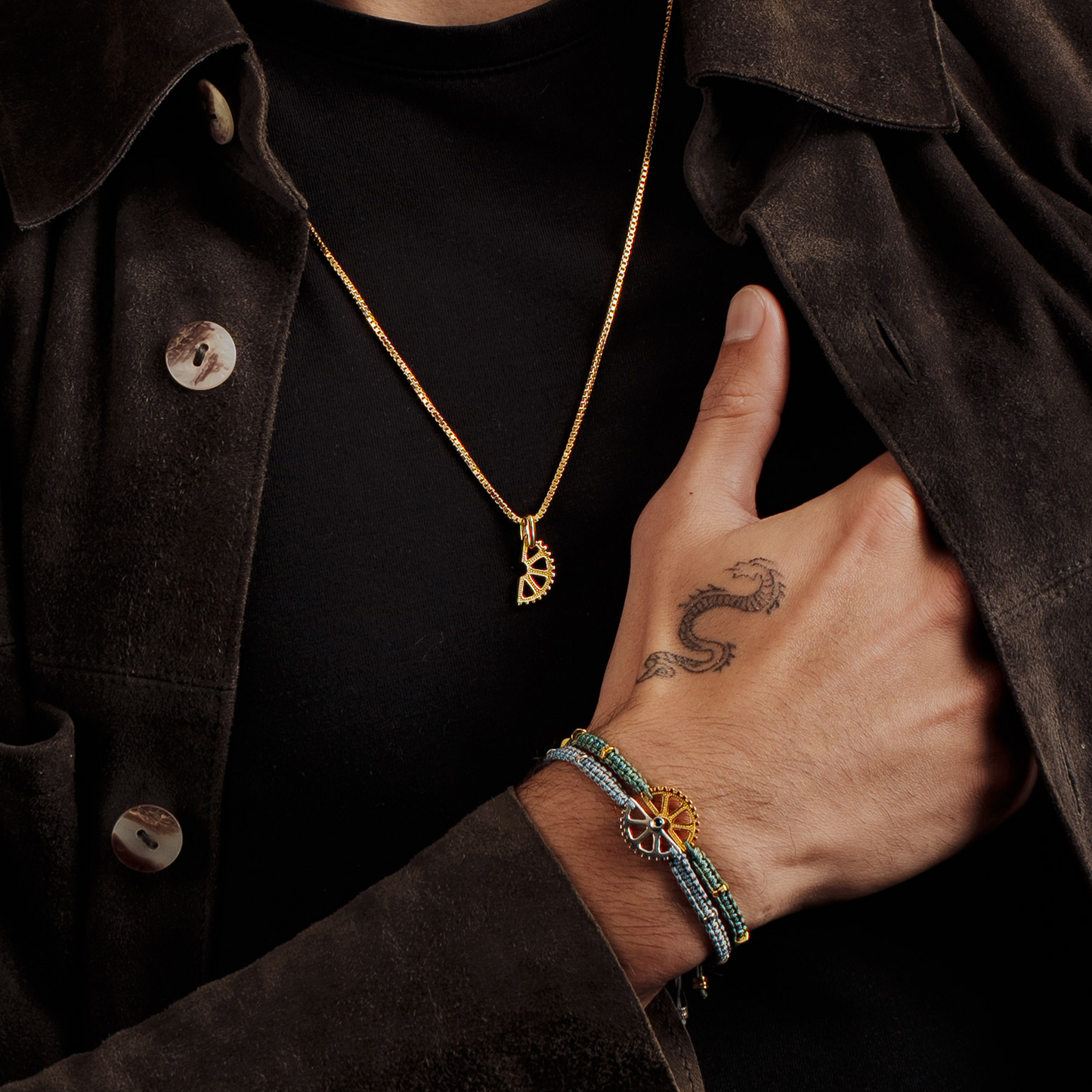 Puzzle Gear Box Chain Necklace in Yellow Gold Plated Silver