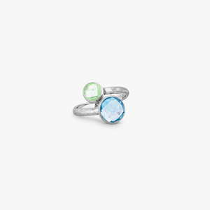 9K satin white gold ring with topaz and green amethyst (UK) 3