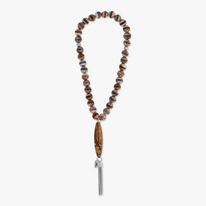 Blue and Brown Agate Rhodium Plated Silver Worry Beads