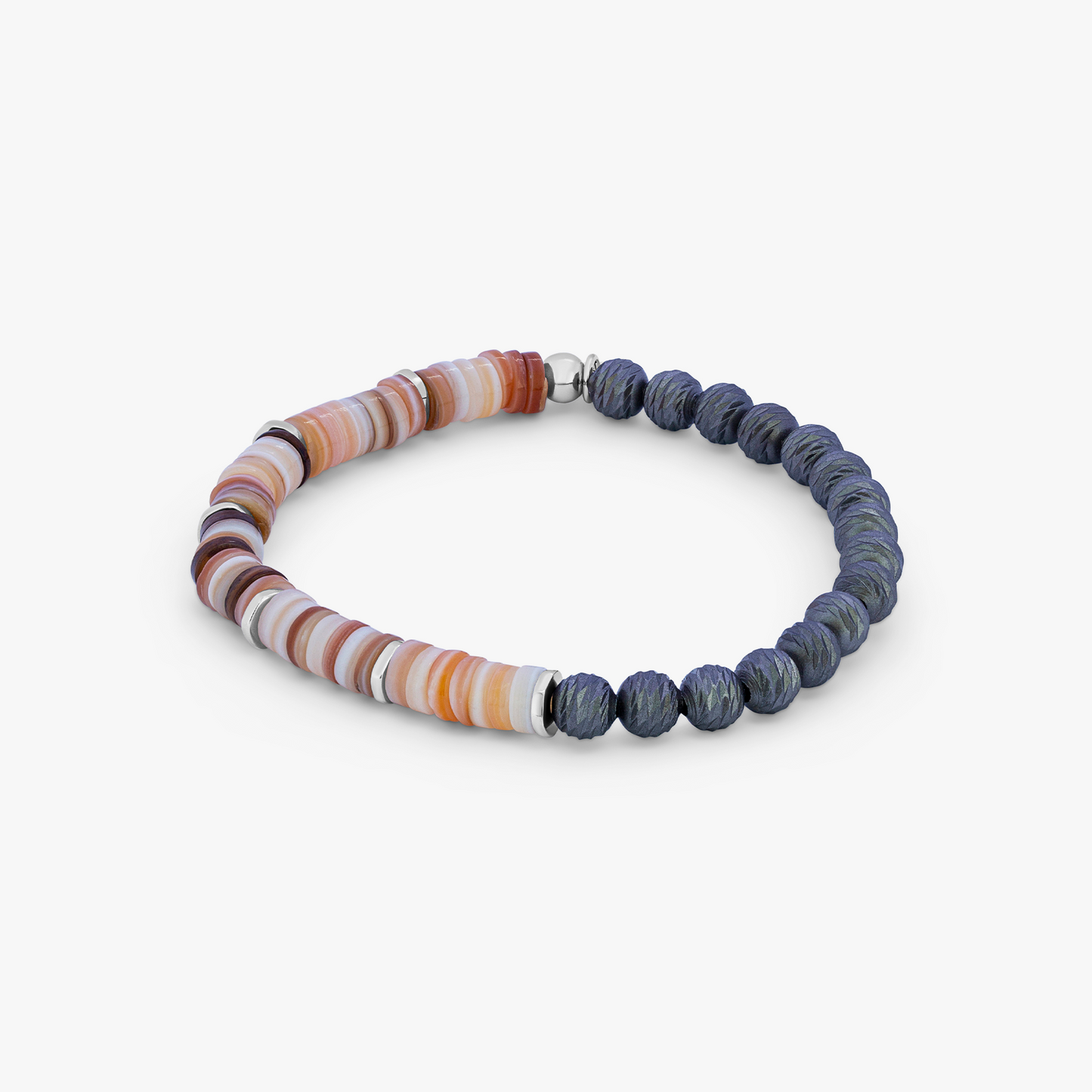 Graffiato Abyss Half And Half Beaded Bracelet In Beige and Rhodium Plated Silver