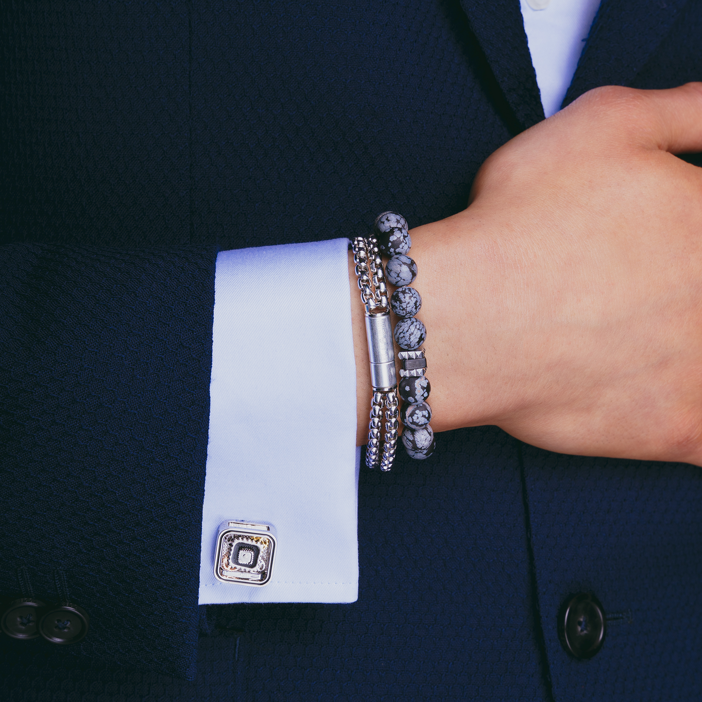 Giza Beaded Bracelet In Black Snowflake Obsidian