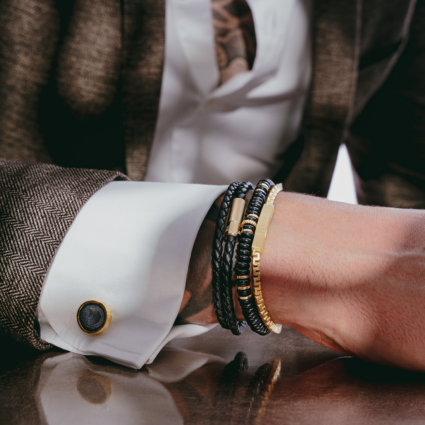 Positano Beaded Bracelet In Black With 18K Yellow Gold Plated