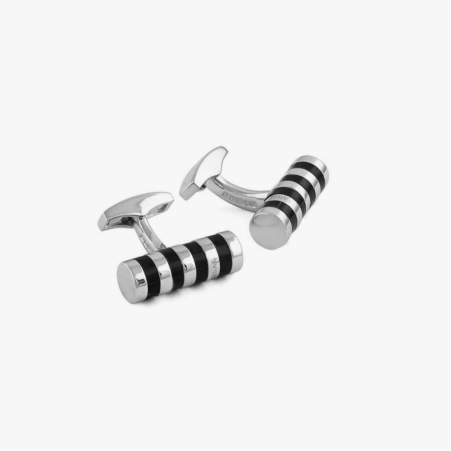 Cylindrical Rotation Silver Cufflinks - Rhodium Carbon Fibre