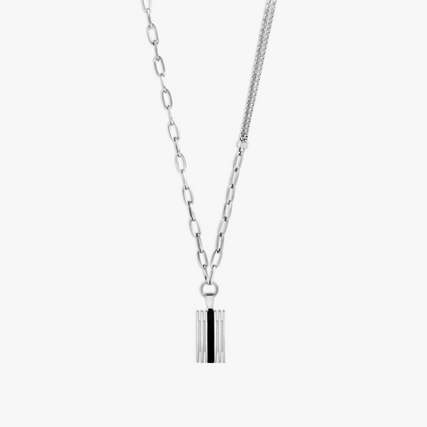THOMPSON Stripe Grill Mixed Chain Necklace In Stainless Steel