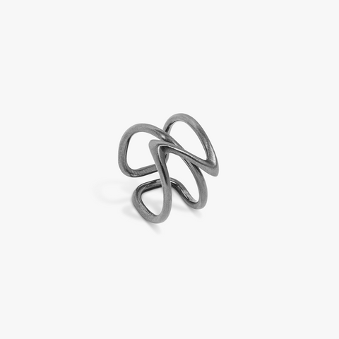 Apex ring in brushed black ruthenium plated sterling silver (UK) 1