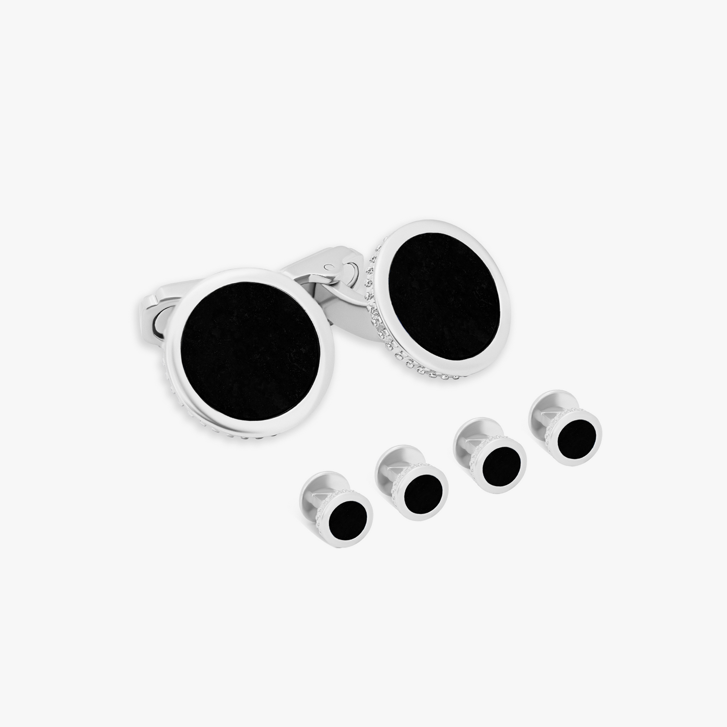 Thompson Black White Bronze Plated Shirt Studs