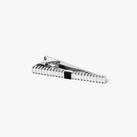 THOMPSON Stripe Grille Tie Clip in Palladium Plated with Black Onyx