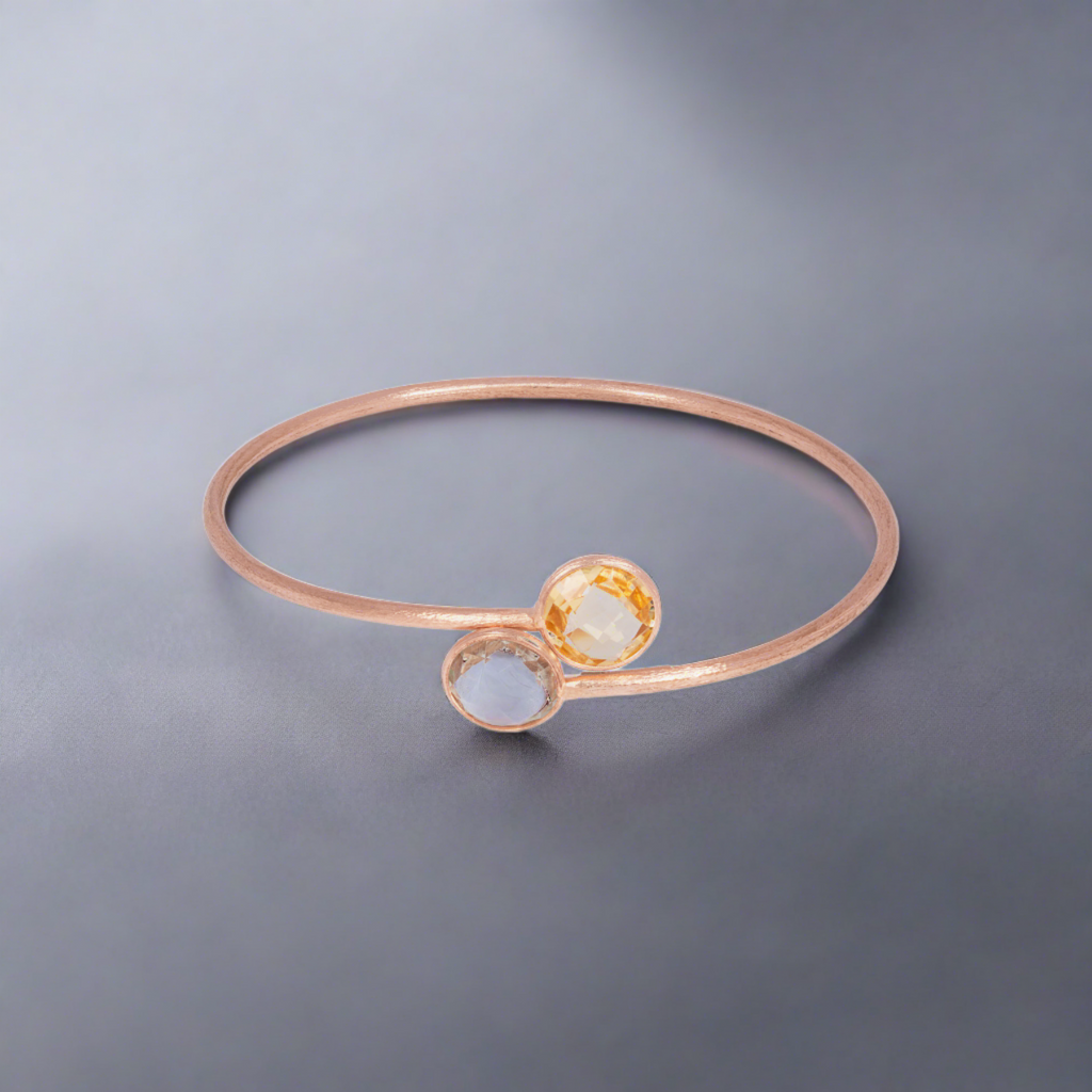Kensington Bangle In 14K Satin Rose Gold with Garnet and Prasiolite