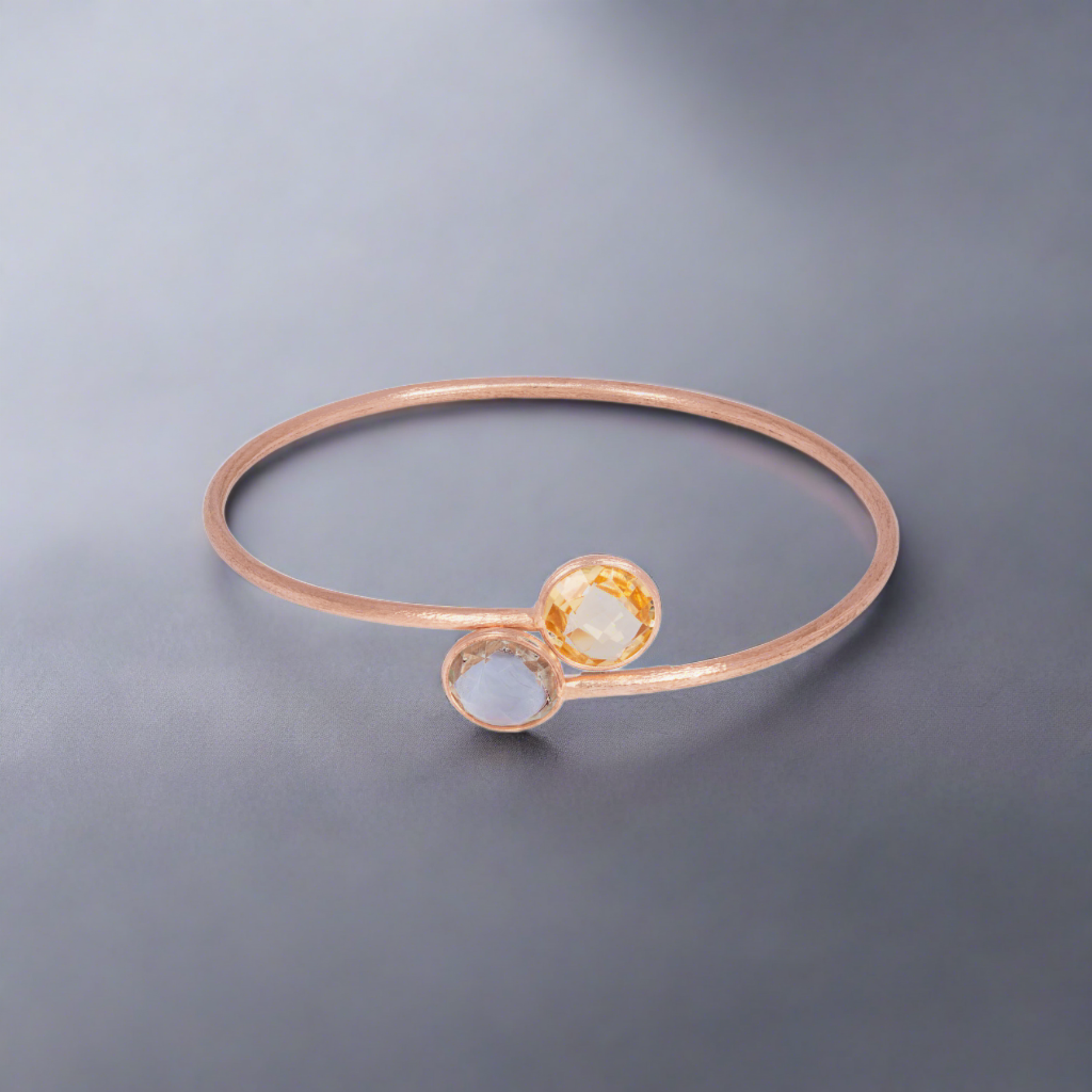 Kensington Bangle In 14K Satin Rose Gold with Garnet and Prasiolite