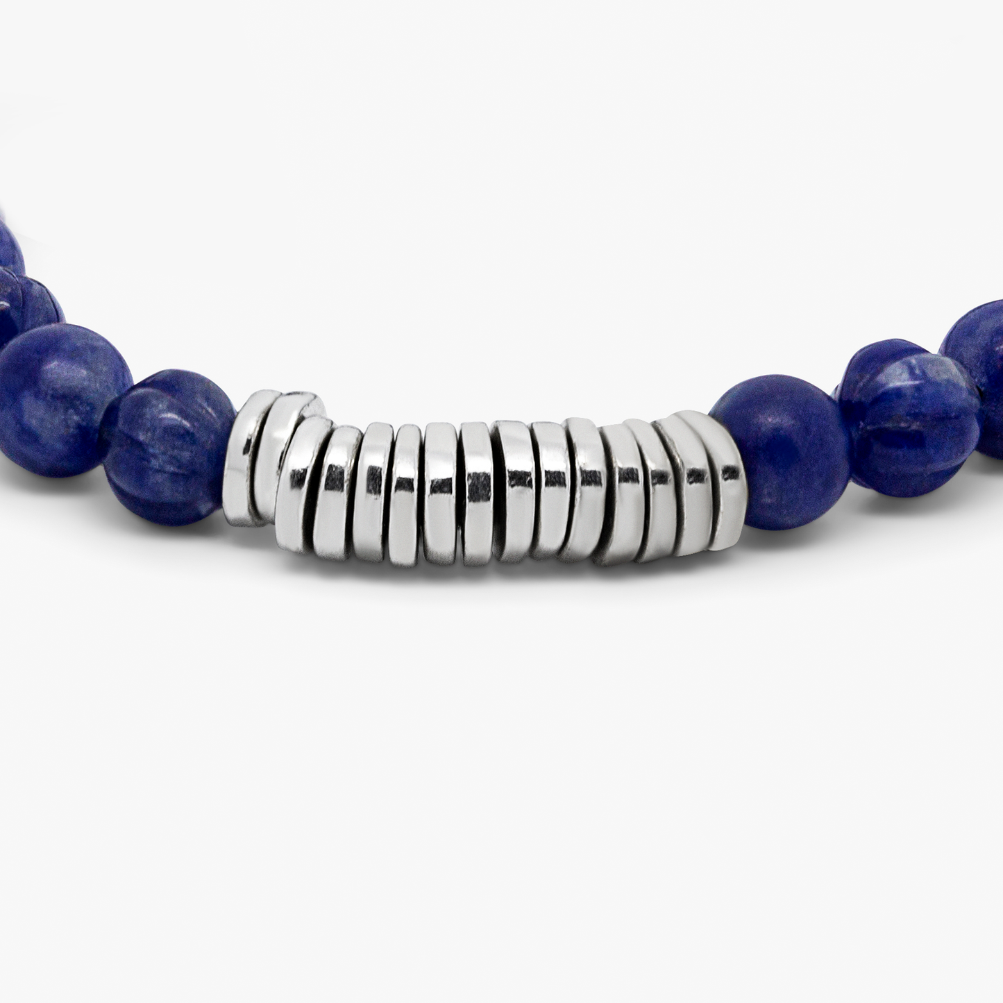 Classic Discs Beaded Bracelet In Rhodium Plated Silver With Blue Sodalite