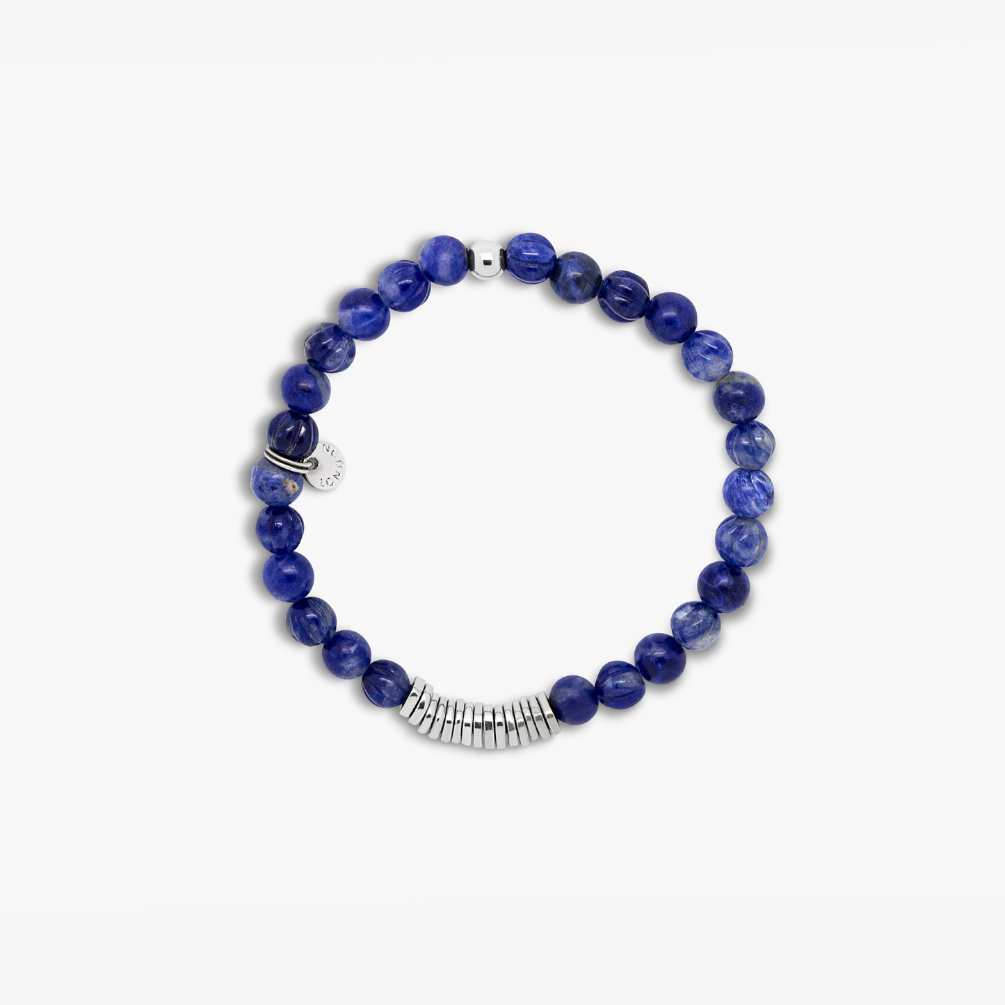 Classic Discs Beaded Bracelet In Rhodium Plated Silver With Blue Sodalite