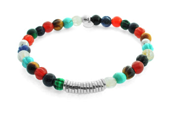 Disc Round Multicolour Mixed Beaded Bracelet With Silver Spacer Discs