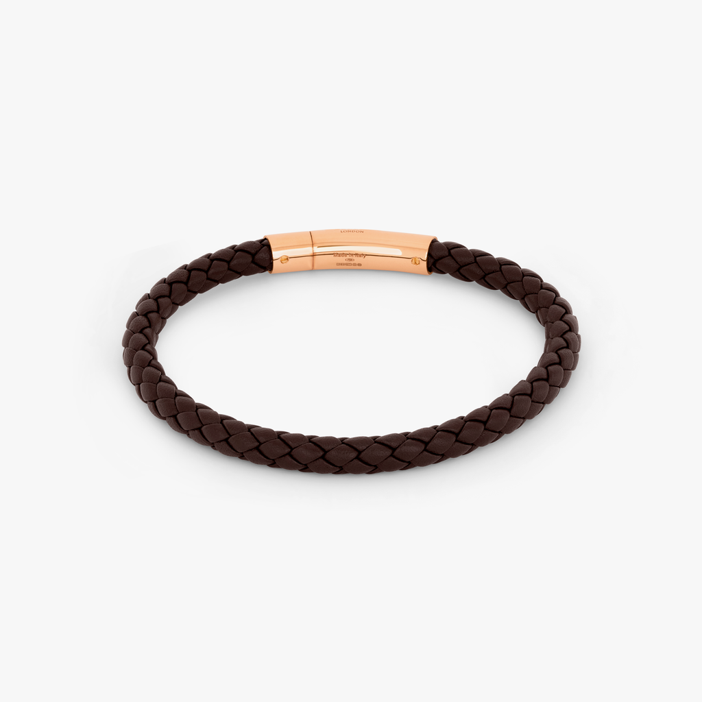 Tubo Taito Brown Leather Bracelet With 18k Rose Gold 