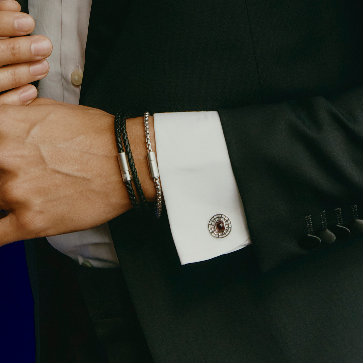 Satellite Cufflinks in Red Tourmaline and Rhodium Plated Sterling Silver