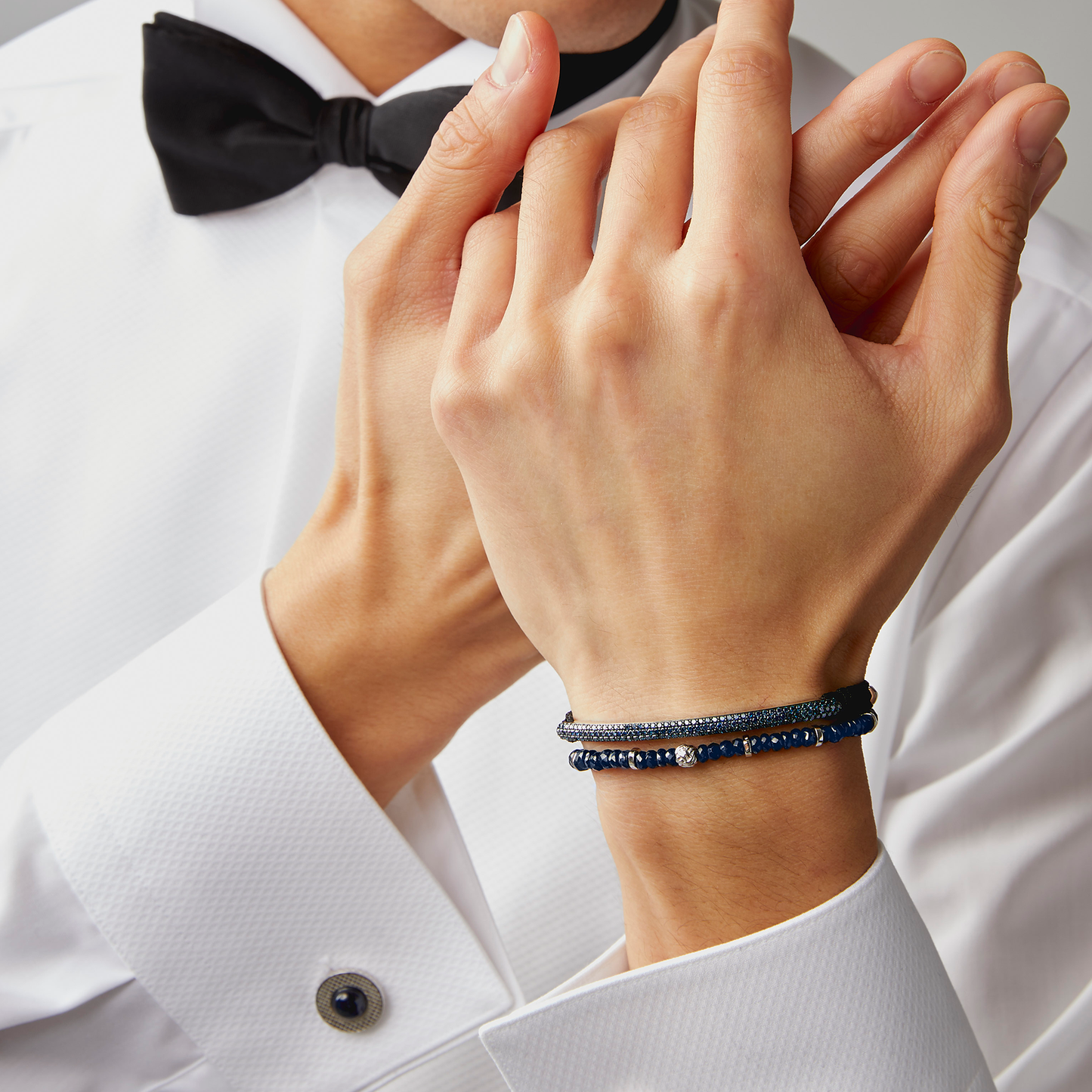 Nodo Beaded Bracelet In Rhodium Plated Silver With Blue Sapphire