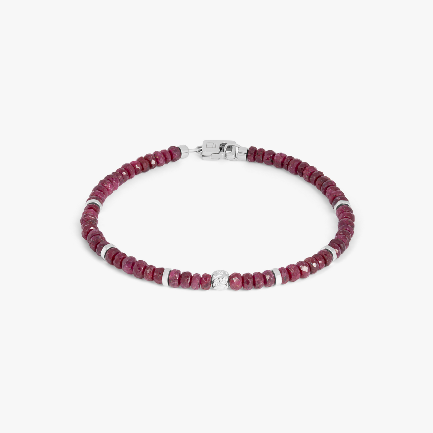 Nodo Beaded Bracelet  In Rhodium Plated Silver With Ruby