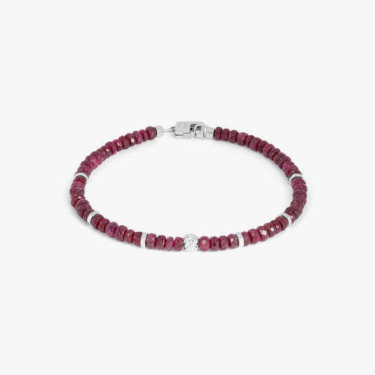 Nodo Beaded Bracelet  In Rhodium Plated Silver With Ruby