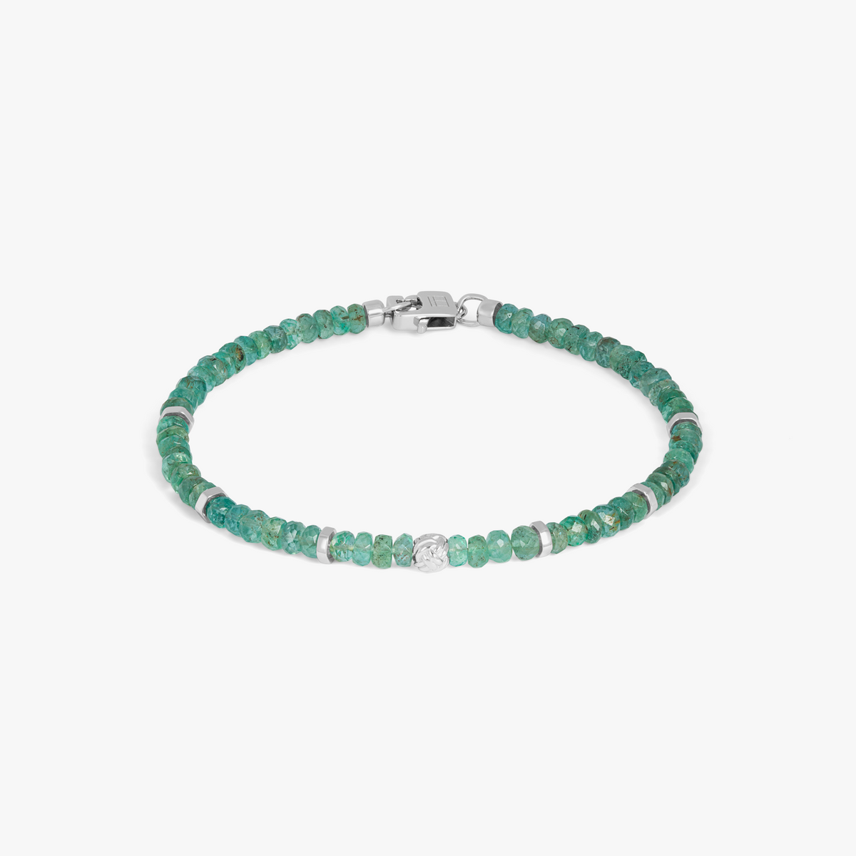 Nodo Beaded Bracelet Rhodium Plated Silver Emerald
