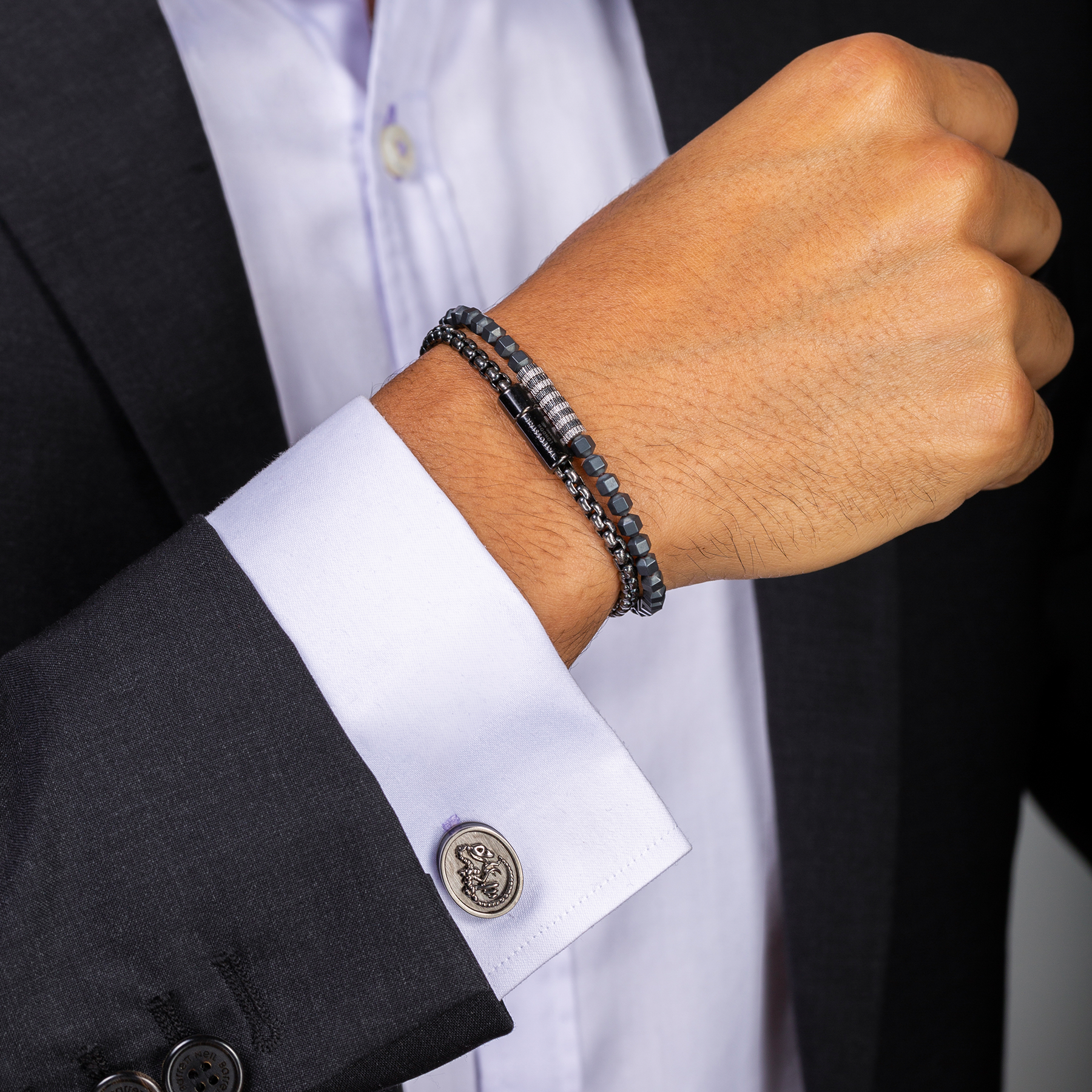 Jurassic Dinosaur Cufflinks In Black Rhodium Silver  