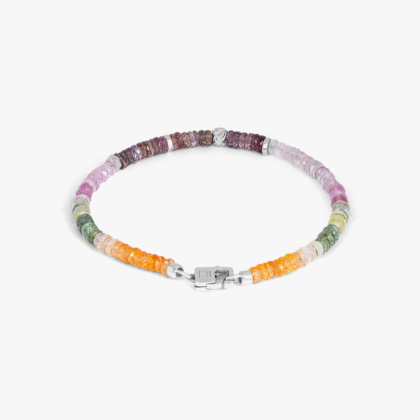 Nodo Beaded Bracelet In Rhodium Plated Silver With Multicolour Sapphire