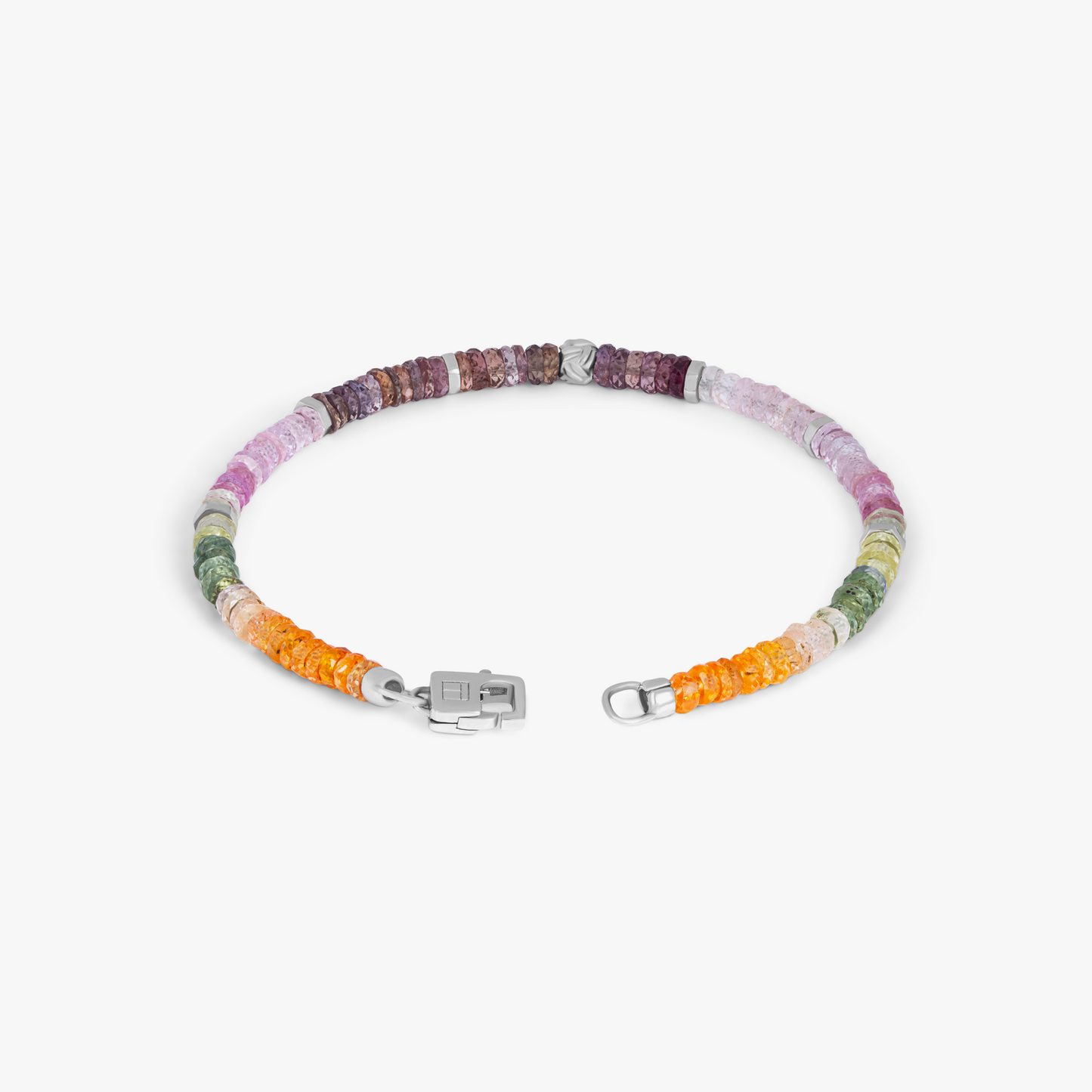 Nodo Beaded Bracelet In Rhodium Plated Silver With Multicolour Sapphire