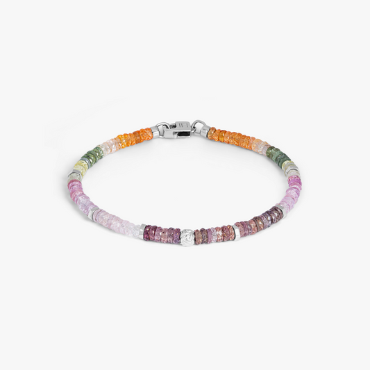 Nodo Beaded Bracelet In Rhodium Plated Silver With Multicolour Sapphire