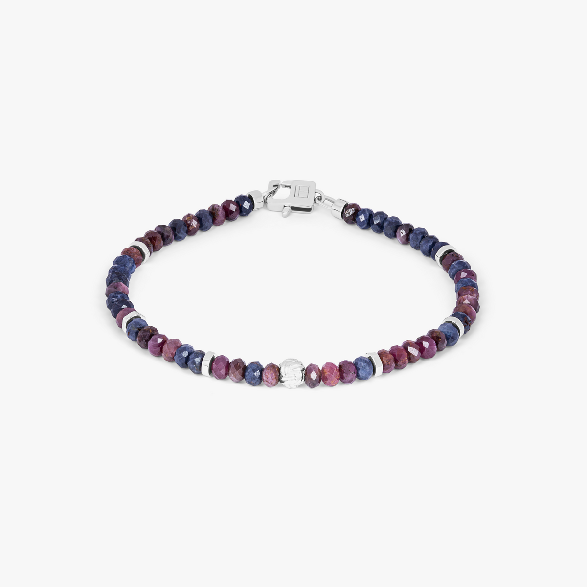 Nodo Beaded Bracelet Rhodium Plated Silver Red & Sapphire