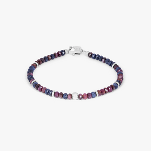 Nodo Beaded Bracelet In Rhodium Plated Silver With Red & Blue Sapphire