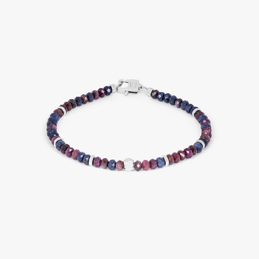 Nodo Beaded Bracelet In Rhodium Plated Silver With Red & Blue Sapphire